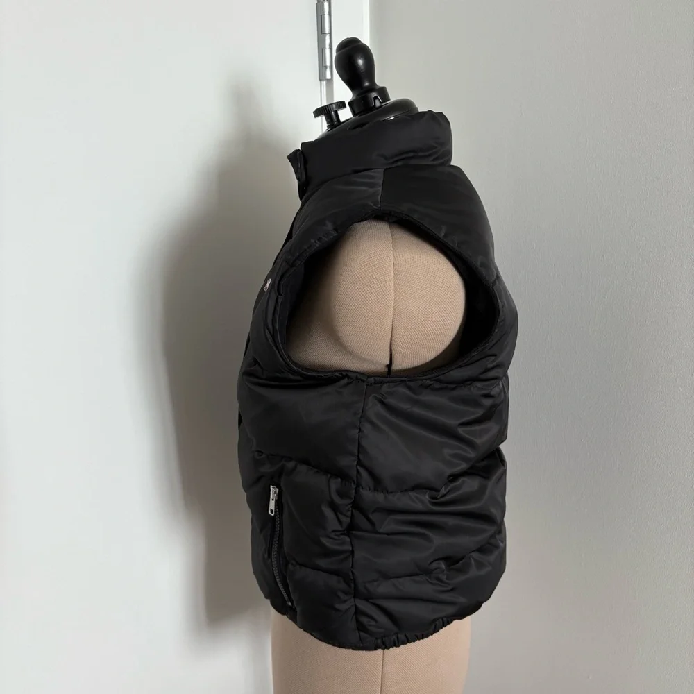 VTG Old Navy Womens Teen Puffer Vest Size Large Black Pink Down Feathers Comfy